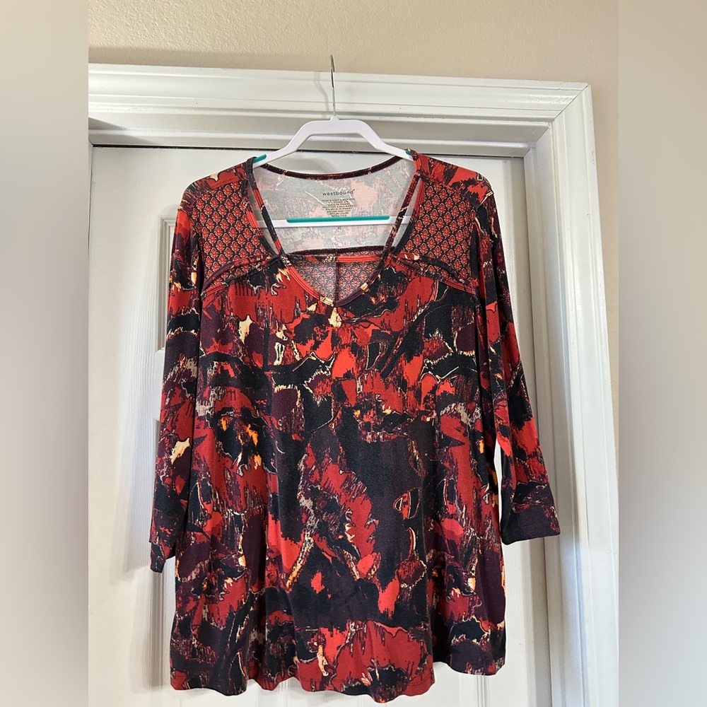 Women's Red and Black Patterned Top Westbound